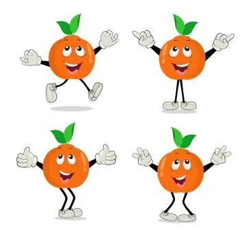 Orange. Cute fruit vector character set isolated on white backround Stock Illustration