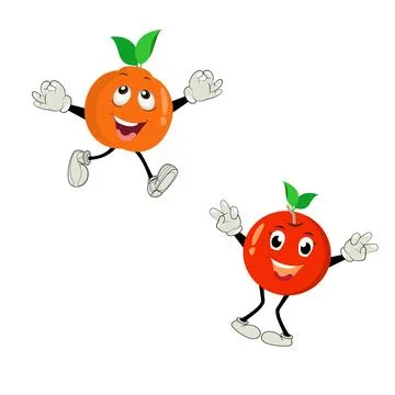 Orange. Cute fruit vector character set isolated on white backround Stock Illustration
