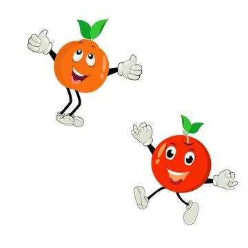Orange. Cute fruit vector character set isolated on white backround Stock Illustration