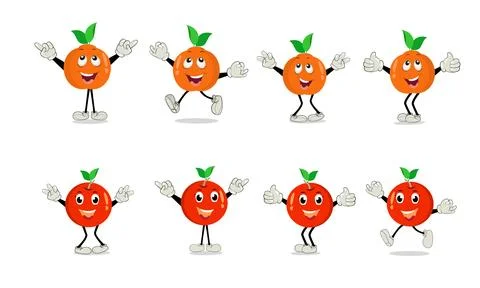 Orange. Cute fruit vector character set isolated on white backround Stock Illustration