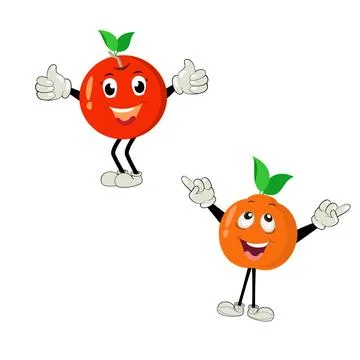 Orange. Cute fruit vector character set isolated on white backround Stock Illustration