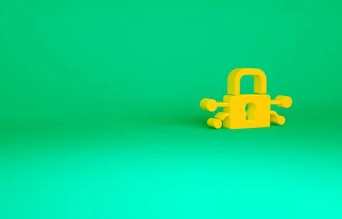 Orange Cyber security icon isolated on green background. Closed padlock on di Illustrazione stock