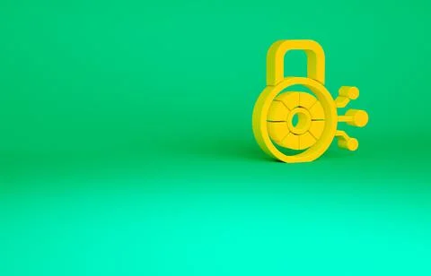 Orange Cyber security icon isolated on green background. Closed padlock on di Stock Illustration