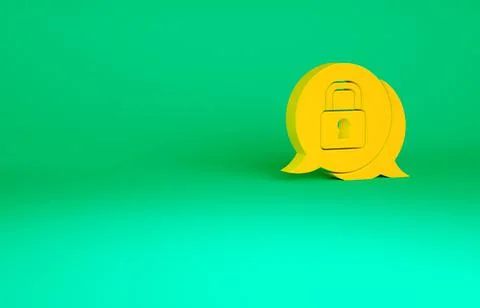 Orange Cyber security icon isolated on green background. Closed padlock on di Illustrazione stock