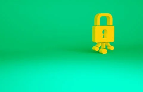 Orange Cyber security icon isolated on green background. Closed padlock on di Illustrazione stock