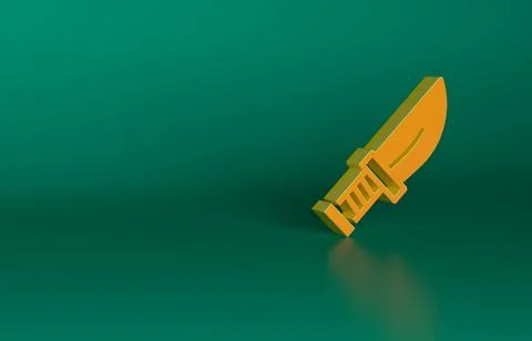 Orange Dagger icon isolated on green background. Knife icon. Sword with sharp Illustrazione stock