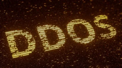 Orange DDOS text made with flying luminescent particles. Information technology Stockillustratie