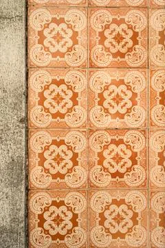 Orange Decorative Ceramic Tile Pattern in Lisbon Stock Photos