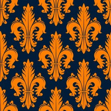 Orange decorative fleur-de-lis seamless pattern Illustrazione stock