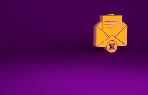 Orange Delete envelope icon isolated on purple background. Delete or error le Stockillustratie