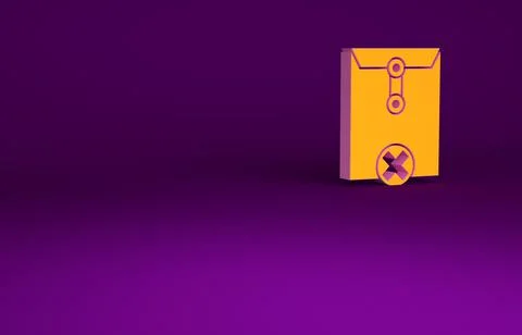 Orange Delete envelope icon isolated on purple background. Delete or error le 스톡 일러스트