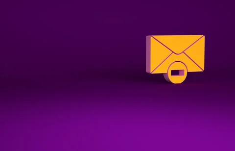 Orange Delete envelope icon isolated on purple background. Delete or error le Stockillustratie