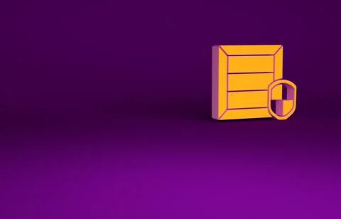 Orange Delivery pack security with shield icon isolated on purple background. 库存插图