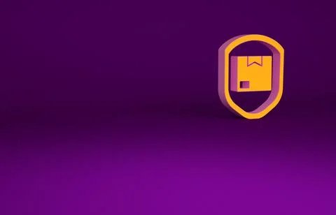 Orange Delivery pack security with shield icon isolated on purple background. Stock Illustration