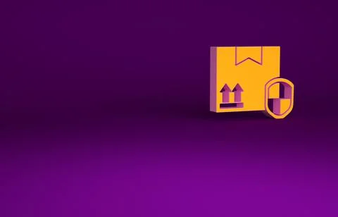 Orange Delivery pack security with shield icon isolated on purple background. Stock Illustration