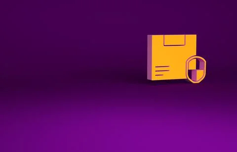 Orange Delivery security with shield icon isolated on purple background. Deli Stock Illustration
