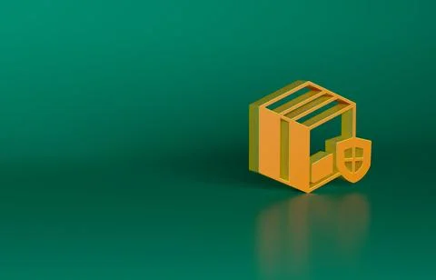 Orange Delivery security with shield icon isolated on green background. Delivery 스톡 일러스트