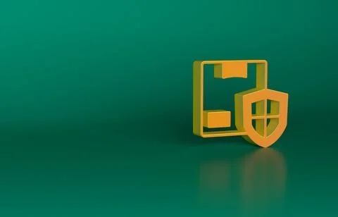 Orange Delivery security with shield icon isolated on green background. Delivery 库存插图