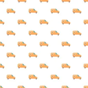 Orange delivery van pattern on white background Stock Illustration