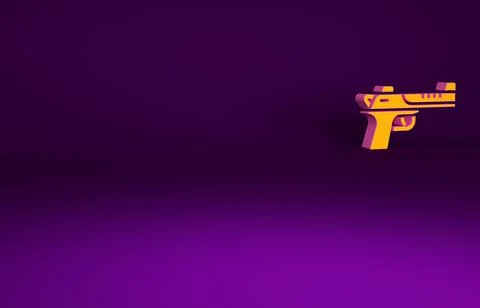 Orange Desert eagle gun icon isolated on purple background. Minimalism concep 스톡 일러스트