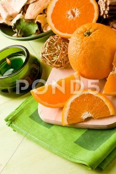 Orange dessert on cutting board Stock Photos