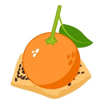Orange dessert icon isometric vector. Black sesame cookie near fresh ripe orange 库存插图