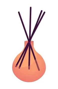Orange diffuser bottle with purple reed sticks home decor flat vector illus.. Illustrazione stock