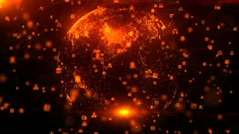 Orange Digital AI Globe Internet Web Network Blockchain Connection Background Stock-Footage 204054841