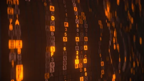Orange digital HEX code rain seamless loop 3D render animation Stock Footage 165577658