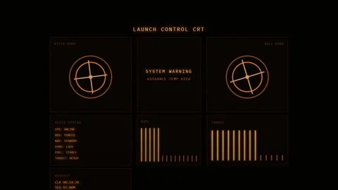 Orange digital launch control interface monitoring system data display Stock Footage 343881111