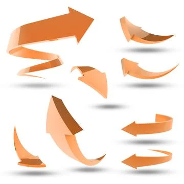 Orange directions. Computer graphic of a collection of arrows on a white Stock Illustration