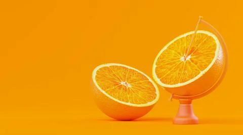 Orange is divided into two halves. lay on floor with on rotating platform. Stock Illustration