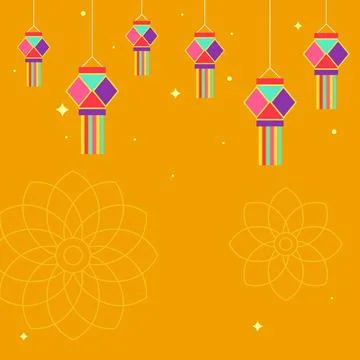 Orange Diwali square background with lanterns and floral mandala イラスト素材