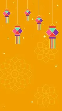 Orange Diwali vertical background with hanging lanterns and mandala イラスト素材
