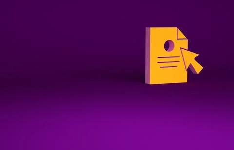Orange Document and cursor icon isolated on purple background. File icon. Che Stock Illustration