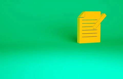 Orange Document and pen icon isolated on green background. File icon. Checkli Stock Illustration