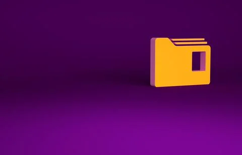 Orange Document folder icon isolated on purple background. Accounting binder  Illustrazione stock