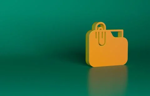 Orange Document folder with paper clip icon isolated on green background Stock-Illustration