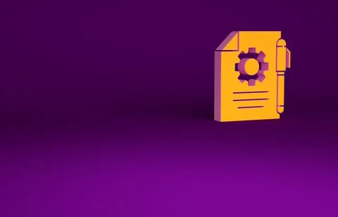 Orange Document settings with gears icon isolated on purple background. Softw Stock-Illustration