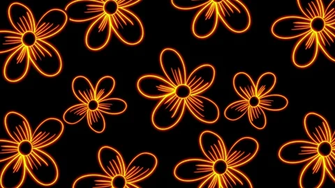 Orange Doodle Flowers Pattern Repeating Animated Dark Background Stock Footage 322510682