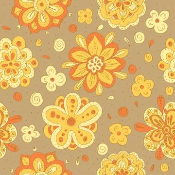 Orange doodle flowers seamless pattern Stock Illustration