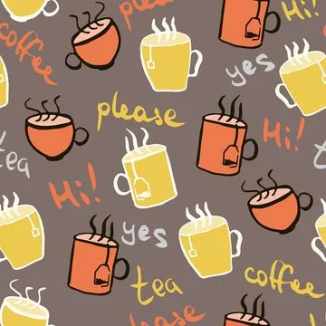 Orange doodle hot drink vector seamless pattern Stock Illustration