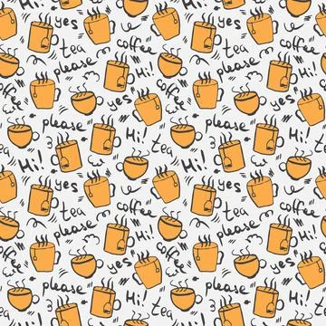 Orange doodle hot drink vector seamless pattern. Stock Illustration