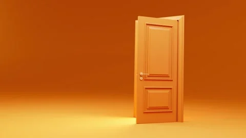 Orange door opening on white light, minimalist background Stock Footage 310792798