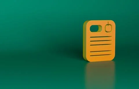 Orange Dossier folder icon isolated on green background. Minimalism concept. 3D Illustrazione stock