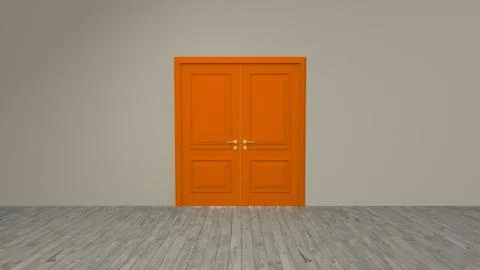 Orange double door standing out against a gray wall in empty room Stock-Illustration
