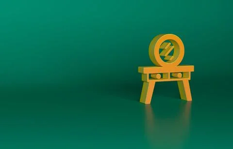 Orange Dressing table icon isolated on green background. Minimalism concept. 3D Stock Illustration