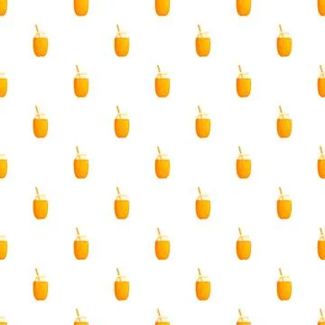 Orange drink jars with straws seamless pattern Stock Illustration