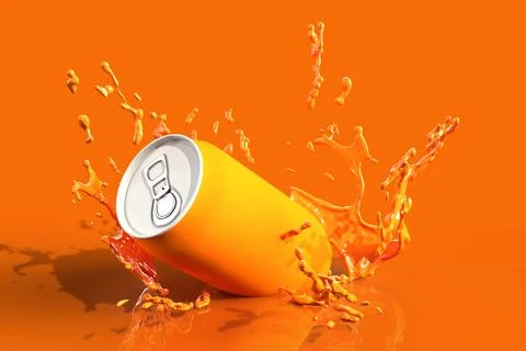 Orange Drinks Can Splash 3D Render with orange background Stock Illustration
