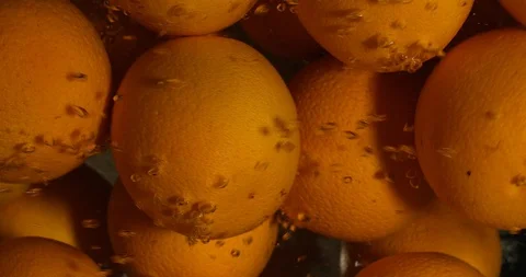Orange Drops Under Water on Black Background. Fresh Orange Fruit Plunging And Stock Footage 96545308